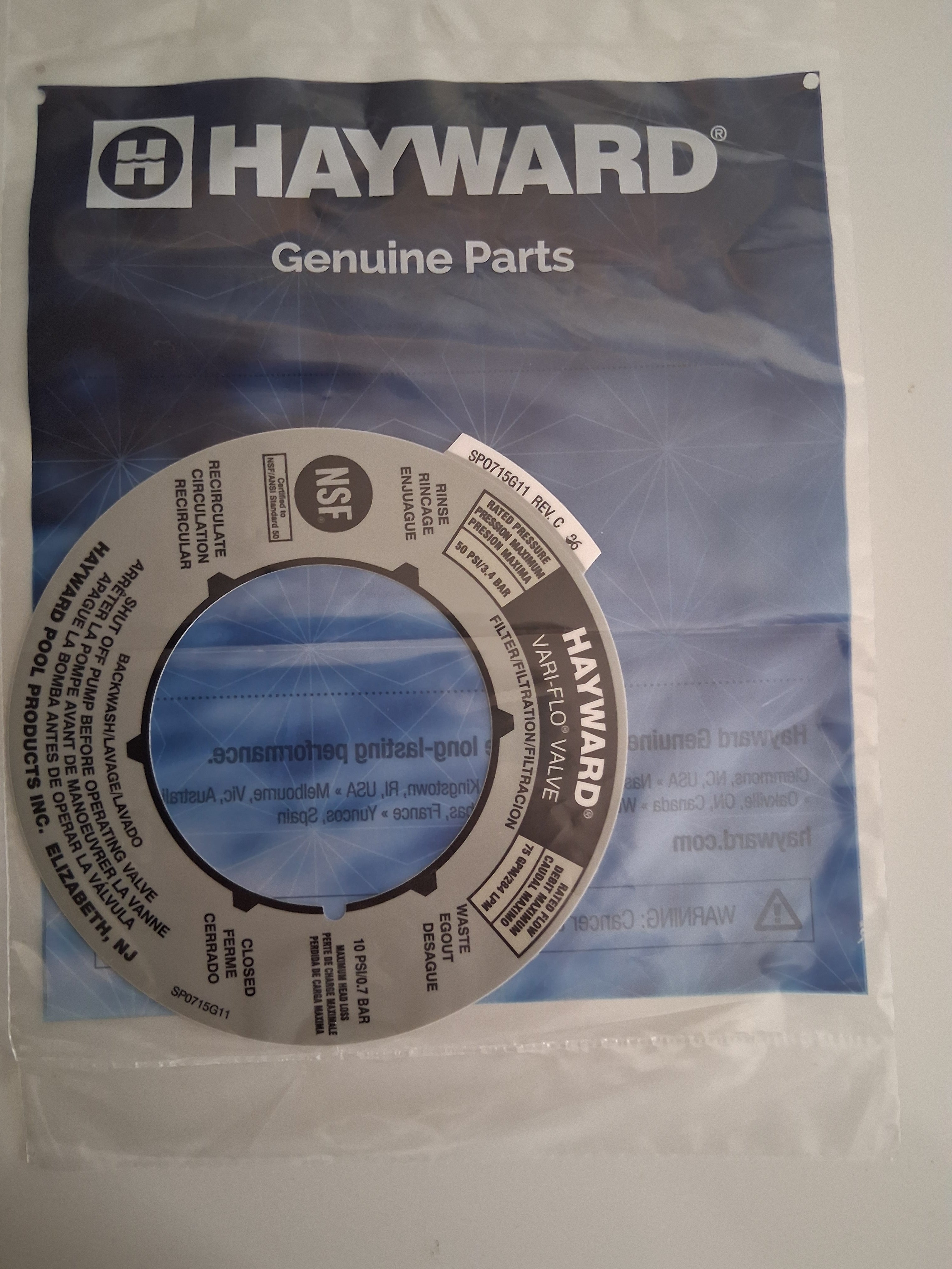 Hayward SPX0710G Label Plate