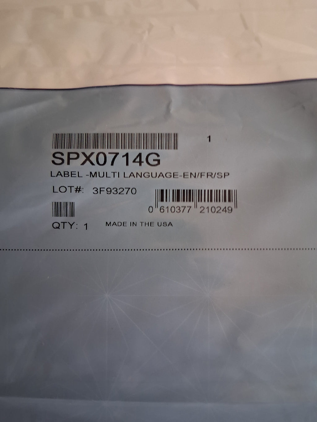 Hayward SPX0710G Label Plate