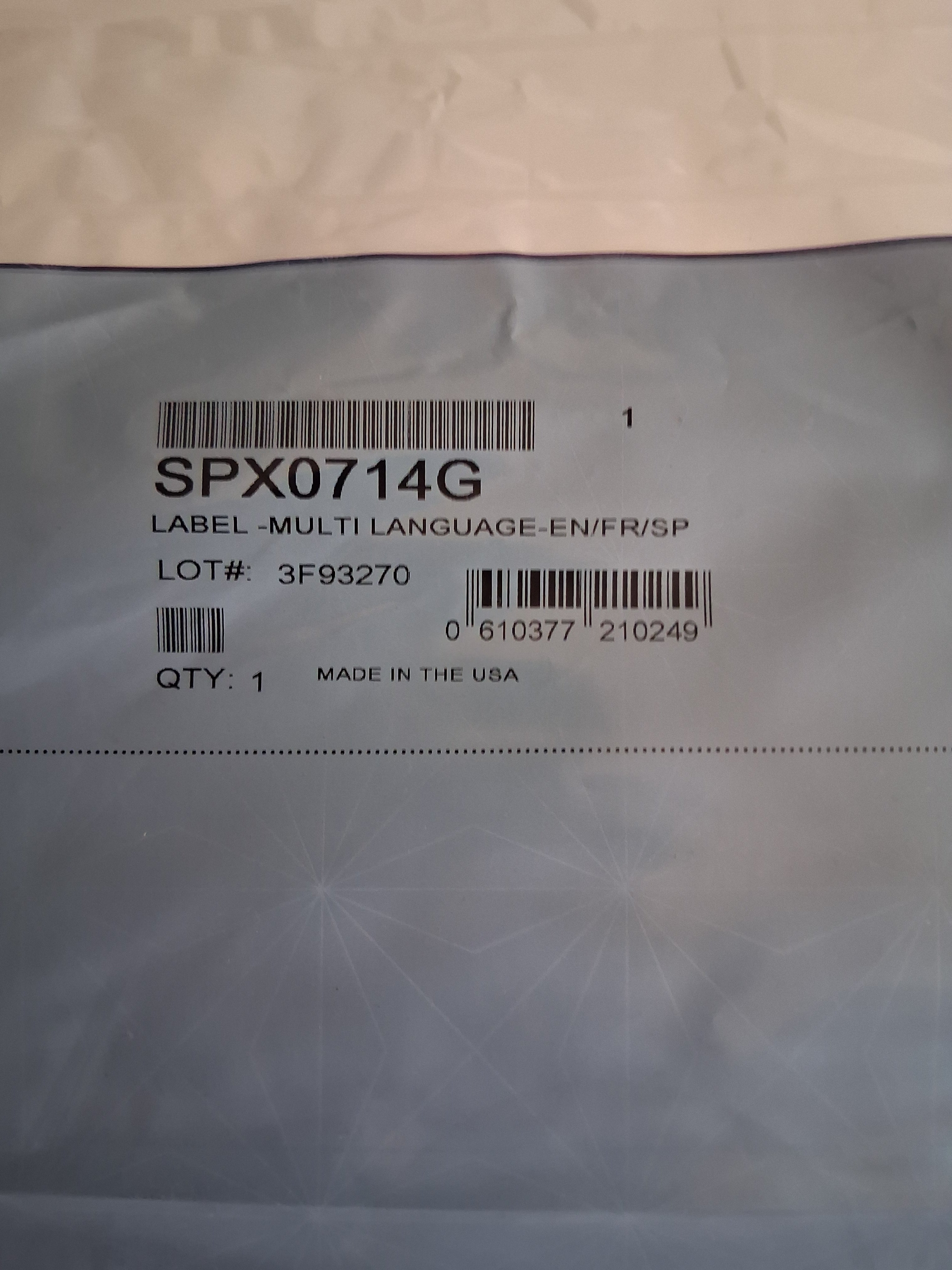 Hayward SPX0710G Label Plate
